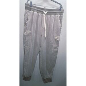 Aerie Lyocell Cargo Jogger Pants Womens L‎ Taupe Drawstring Utility Pockets